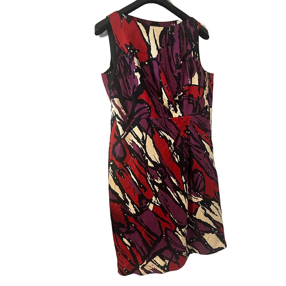 Hobbs London Sleeveless Sheath Dress – Red, Purple & Ivory Print – Size 12